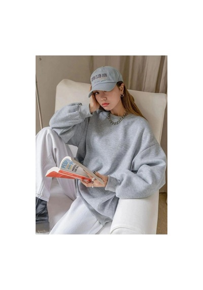 Kadın 3 İplik Pamuklu Oversize Yarım Fermuarlı Yakalı Basic Sweatshirt - Gri