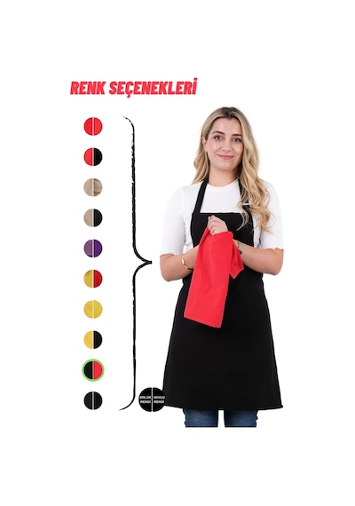 Star Ayar Askılı Havlulu Mutfak Önlüğü Seti Havlulu Önlük Siyah-kırmızı