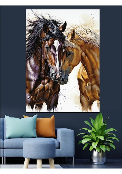 Ahşap Tablo İki Atın Sevgi Dolu Anı Yiyecek Ve İçecek Tabloları