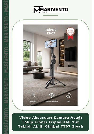 Video Aksesuarı Kamera Ayağı Takip Cihazı Tripod 360 Yüz Takipli Akıllı Gimbal Tt07 Siyah