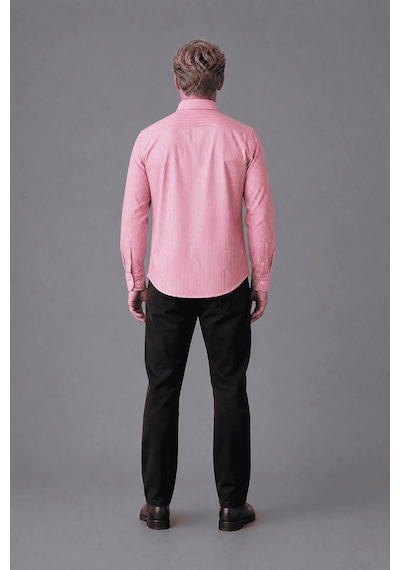 Bisse Pembe Regular Fit Pamuk Keten Uzun Paşa Yaka Gömlek Gmktn250006 C29