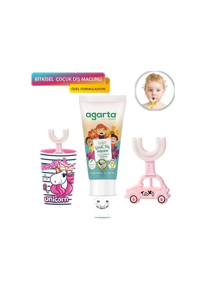 Mas Lord U Tipi Yeni Nesil Diş Fırçası Seti - Pembe Fırçalık + Pembe Araba 2-6 Yaş +Agarta Çocuk Diş Macunu
