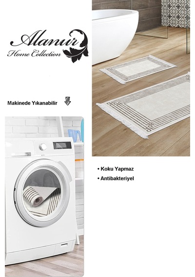 Dekoreko Kaymaz Taban Djt 2 Li Banyo Paspas Takımı Trend Saçaklı Modern M5142 Bej