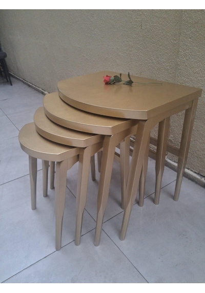 Zigon Ilgz 90552 D Model Klasik Sehpa Ahşap Kayın Retro Ayak Kaplama Parlak Gold Sarı