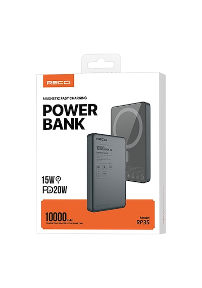 Recci Rp35 Pd 20w Led Göstergeli Hızlı Şarj Özellikli Wireless Powerbank 15w 10000mah Gri
