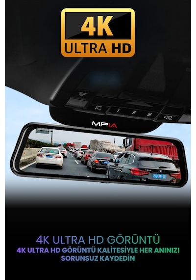 10" Dokunmatik 4k Android Auto Car Play / Wi-fi / Bt Tf Kartlı Çift Lens Araç Kamerası