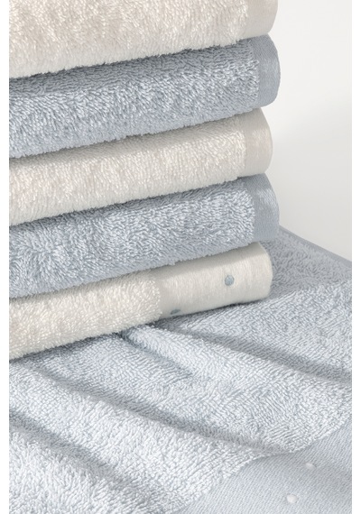 Phobe %100 Pamuk Misafir Havlusu 6'lü Set - 30x50 Cm Mavi - Ekru