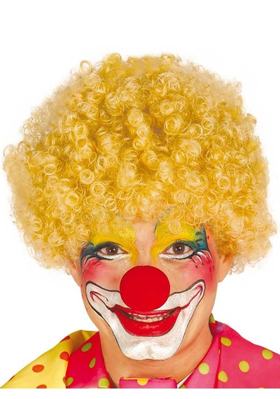 Sarı Renk Kıvırcık Afro Bonus Peruk Takma Saç Ve Kırmızı Burun Seti 5691
