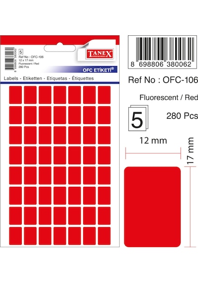 Tanex Ofc-106 Flo Kırmızı Ofis Etiketi