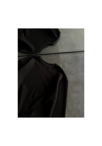 Kadın Bisiklet Yaka 3 İplik Pamuklu Basic Sweatshirt - Siyah