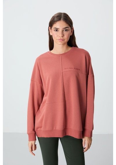 Tommy Life Kiremit Kompakt Pamuklu Kalın Pürüzsüz Dokulu O Yaka Oversize Fit Kadın Sweatshirt - 97288 Kiremit