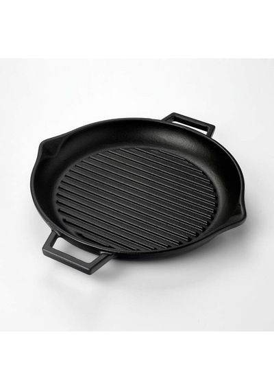 Döküm Yuvarlak Izgara Tava, Metal Kulplu, 30cm, Siyah Çok Renkli