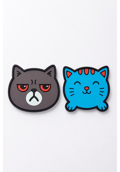 Kemboss Gri Kedi Ve Mavi Kedi Bardak Altlığı Seti 4'lü - Pvc Kaydırmaz Bardak Altlığı 2 Gri Kedi + 2 Mavi Kedi Çok Renkli
