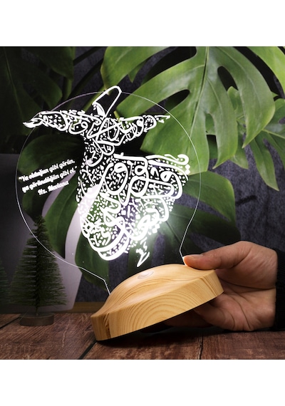 Semazen 3D Led Lamba, Mevlana Sözleri Semazen Hediye Gece Lambası