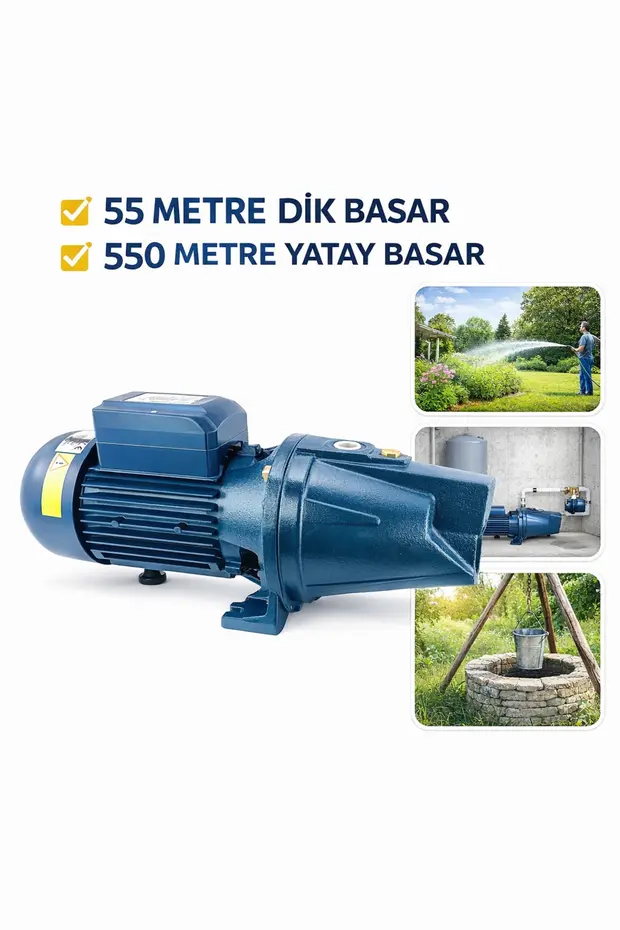 2 Hp Bakır Sargılı 55 Metre Dik Basar Su Pompası Su Motoru