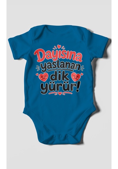 Morivokids Dayısına Yaslanan Dik Yürür Kısa Kollu Bebek Body %100 Pamuk Zbn254-kk Koyu Mavi