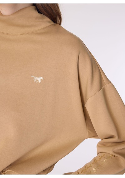 Mustang Bej Kadın Dik Crop Baskılı Sweatshirt M4wl-swt-1006