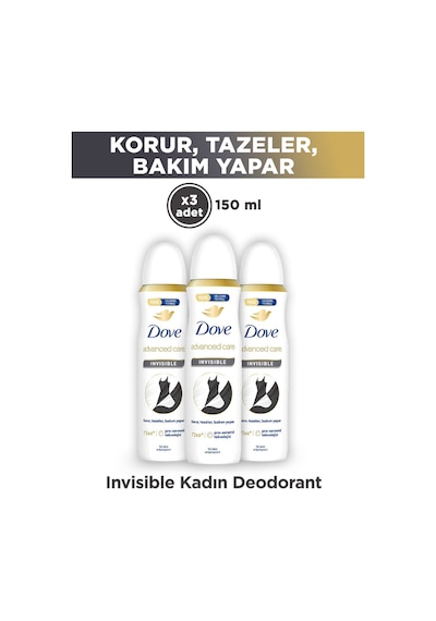 Kadın Sprey Deodorant Advanced Care Invisible 72 Saat Koruma 150 ML X3