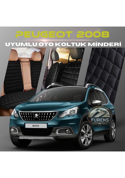 Peugeot 2008 Siyah Tay Tüyü Cepli & Terletmez Sırtlı Oto Koltuk Minder Seti - Koruma Kılıfı  Ön & Arka Set