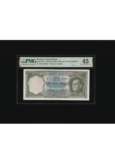 Pmg 45 100 Tl Yüz Türk Lirası 1964 P 177a S/n B73 001822 Ççt