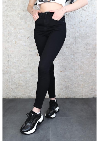 Kadın Siyah Süper Skinny Fit Esnek Likralı Denim Jean Kot Pantol