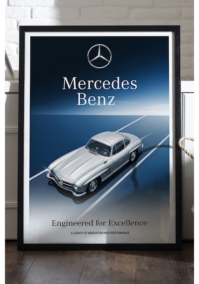 Mercedes Benz Siyah Ahşap Çerçeveli Poster, Dekoratif Araba Duvar Tablosu