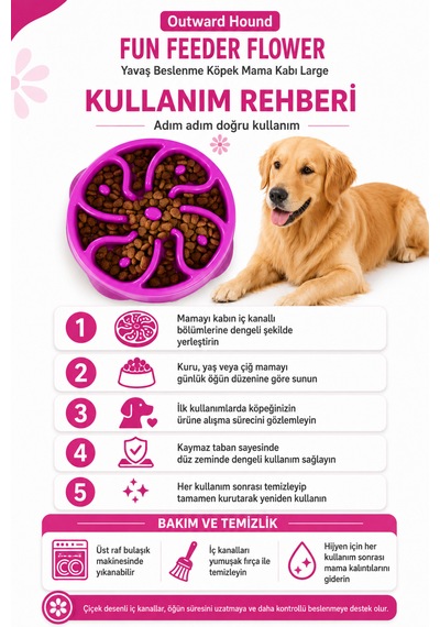 Outward Hound Fun Feeder Flower Yavaş Beslenme Köpek Mama Kabı Large