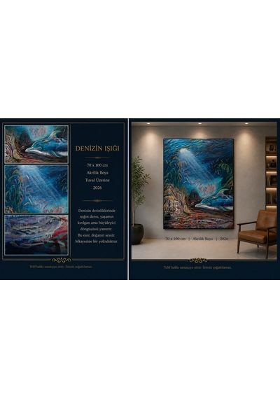Talha Mecitoğlu - Deniz Altı Ekspresif Akrilik Tablo 70x100 Cm El Yapımı