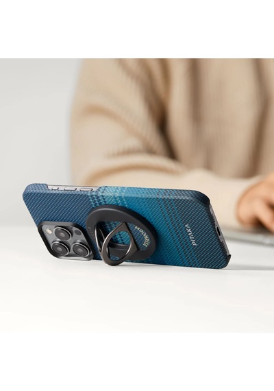 Apple Uyumlu iPhone   16 Pro Max Kılıf   Magsafeli Yüzük Standlı Aramid Fiber Pitaka Tactile Woven Moonrise Kapak