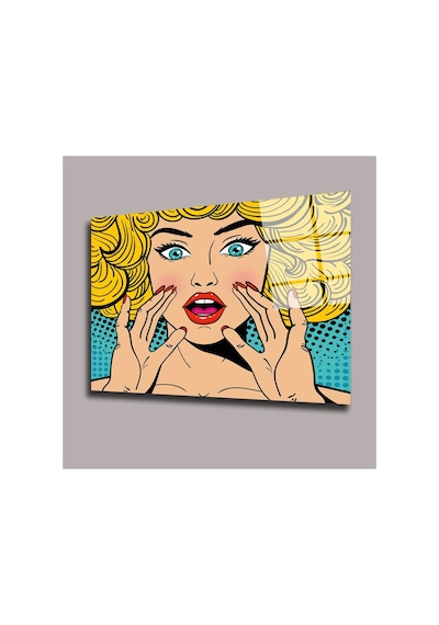 Sarışın Pop Art Kadın Cam Tablo Pct0617 Portre Temalı Dekoratif Duvar Tablosu, Salon Ve Yatak Odası Dekoru,