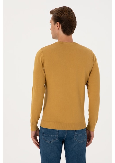 U.S. Polo Assn. Erkek Slim Fit Bisiklet Yaka Hardal Basic Kazak 50313713-VR151
