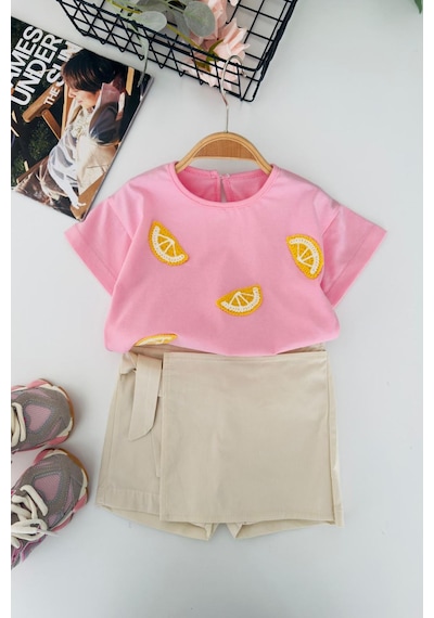 Miniğimin Cicileri Limon İşlemeli Kız Bebek 2 Li Takım - Pembe