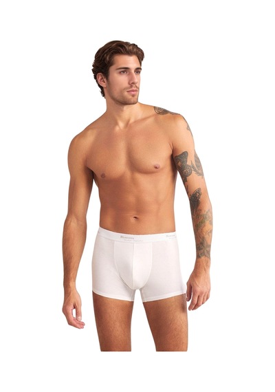 Kom Erkek Pamuklu Modal Lastikli Bel Dar Paça 2'li Boxer Beyaz