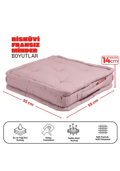 Xpermate Bisküvi Minder Petek Önü Fransız 55x55x14 Pembe