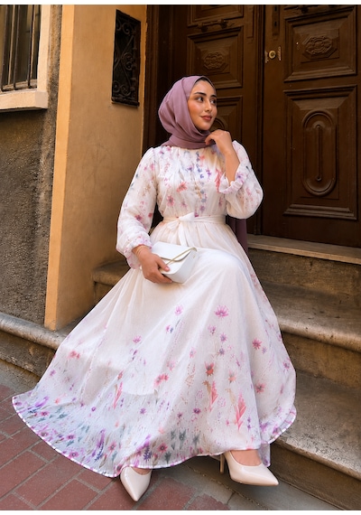 Efulim Womens Modal Tül Şifon Elbise Beyaz