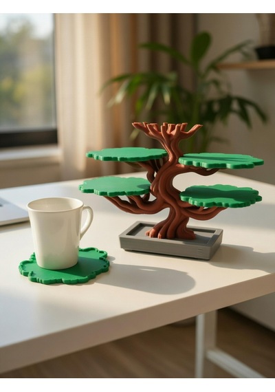Bonsai Ağacı Bardak Altlığı Set 5'li Dekoratif Yaprak Bardak Altlığı Stand - Modern Mutfak Aksesuar Diğer
