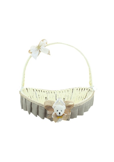 Saplı Oval Kumaş Süslü Sepet 41 Cm Büyük Boy Taş Rengi Taş