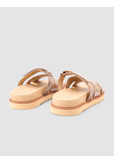 %100 Hakiki Deri Parlak Bronz Kadın Terlik Bronz