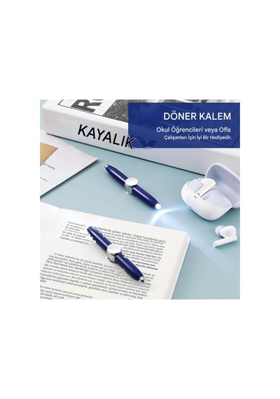 Rotasyonlu Çok Fonksiyonlu Kalem - Led Işık Ve Rahatlama Özelliği , Metal Kalem, Pratik Kalem Mavi Mavi