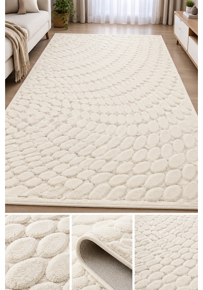 Festival Evva 6704 Kabartma Desen Saçaksız Halı 160X230 Krem 4M2