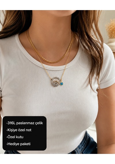 Aurevista Nazar Göz Işıltılı 316l Paslanmaz Çelik Kadın Kolye Hediye Altın - Gümüş