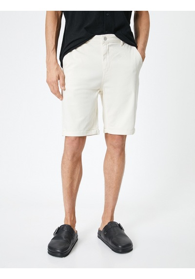 Koton Kumaş Şort Bermuda Slim Fit Düğmeli Cepli Katlı Paça Beyaz 4sam40064hw Beyaz