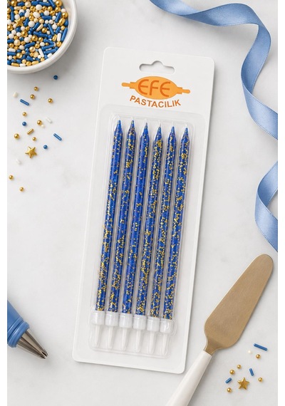 Lacivert Gold Simli Uzun Pasta Mumu 17 Cm Karışık