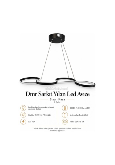 Dmr Sarkıt Yılan Led Avize Siyah Kasa 45w Üç Renk 6500k/4000k/3000k Beyaz /sarı/ılık Beyaz Günışığ Çok Renkli