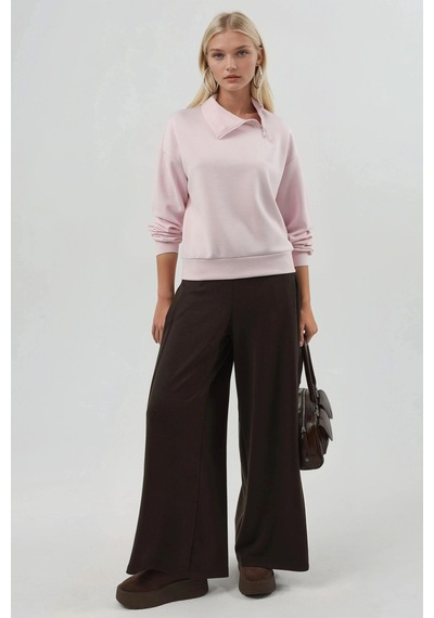Hiccup Busem Rahat Kesim Fermuarlı Yaka Sweatshirt Pembe