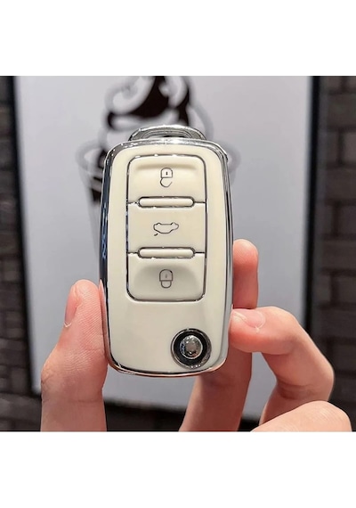 Gma Keys Vw Tiguan Jetta Golf 5 Golf 6 Scirocco Polo Caddy Transporter Nano Anahtar Kılıfı Beyaz Gümüş Renk