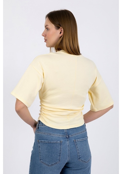 Hdm Kadın Sarı Yanları Büzgülü Kısa Kol T-shirt - H6085