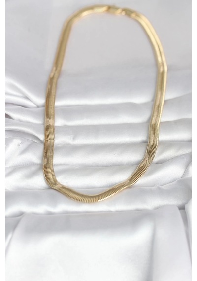 Ceylan Adam Cm 14k Gold Renk Kalın Yassı Yılan Zincir Model 45 Cm Kadın Kolye Çok Renkli
