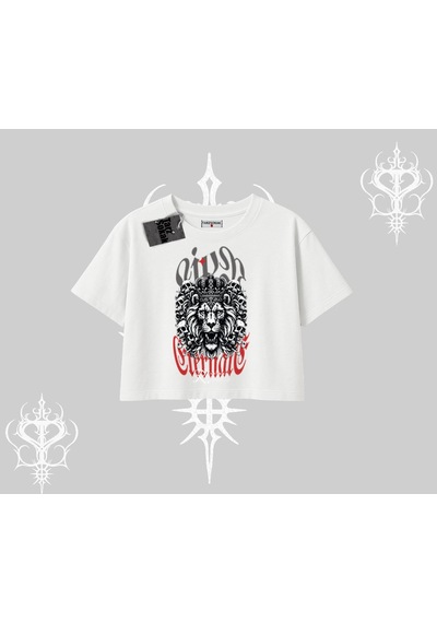 Tarzsokak Oversize Crop Tshirt Crowned Lion Rock Authority Myth Beyaz