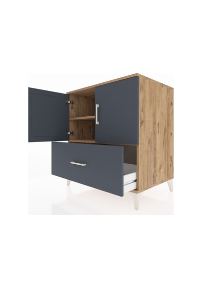 Kronos Şifonyer 2 Raflı Tek Çekmeceli 2 Kapaklı 88x59x96 Çam-antrasit Atlas Çam